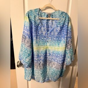 Catherines Blue Green Boho Print Blouse